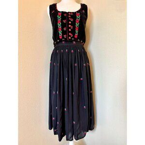 Vintage 1950s Traditional Hungarian Kalocsa Vest And Skirt Set  With Hand Embroi